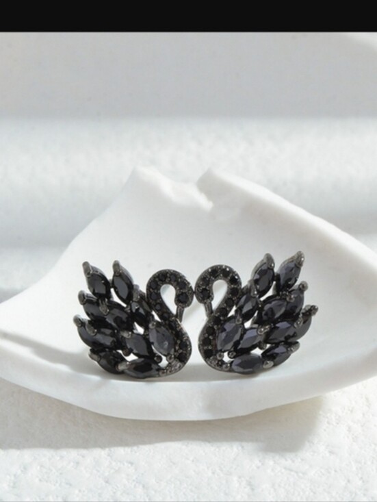 Jewelry - Black Crystal Swan Statement Earrings